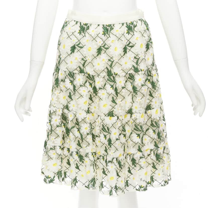 Giambattista Valli Daisy Embroidered Skirt White Cotton Never worn - Front View