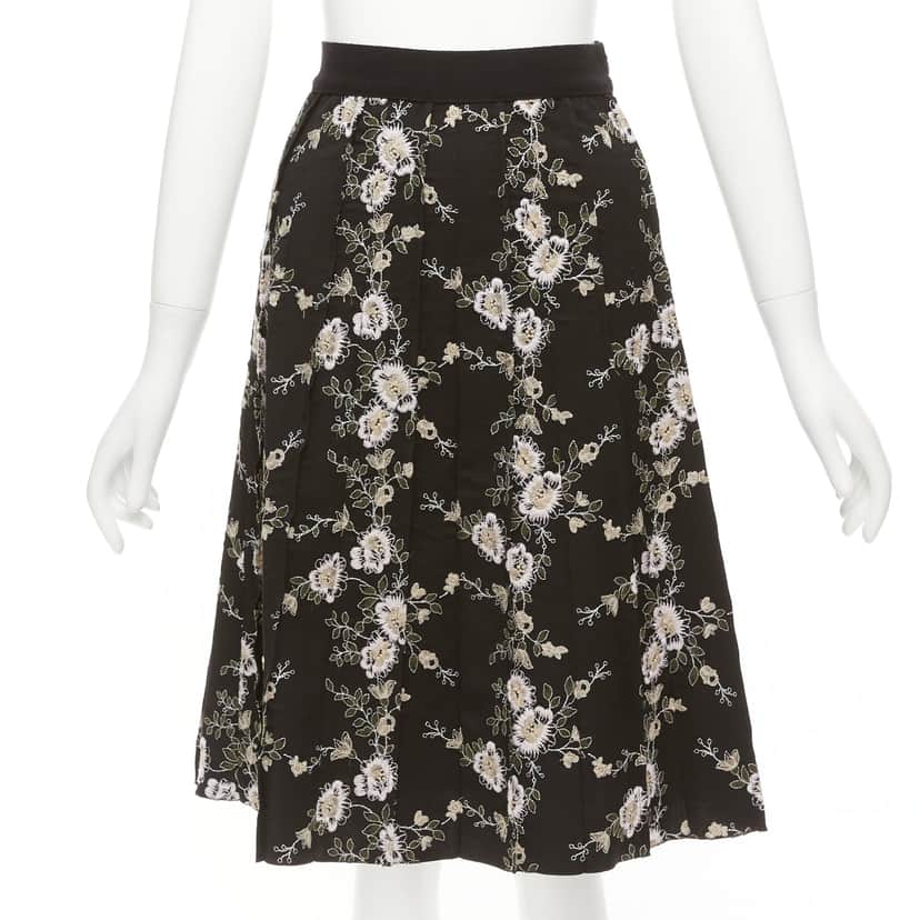 Giambattista Valli Floral Wool Skirt Black Wool Never worn - Front View