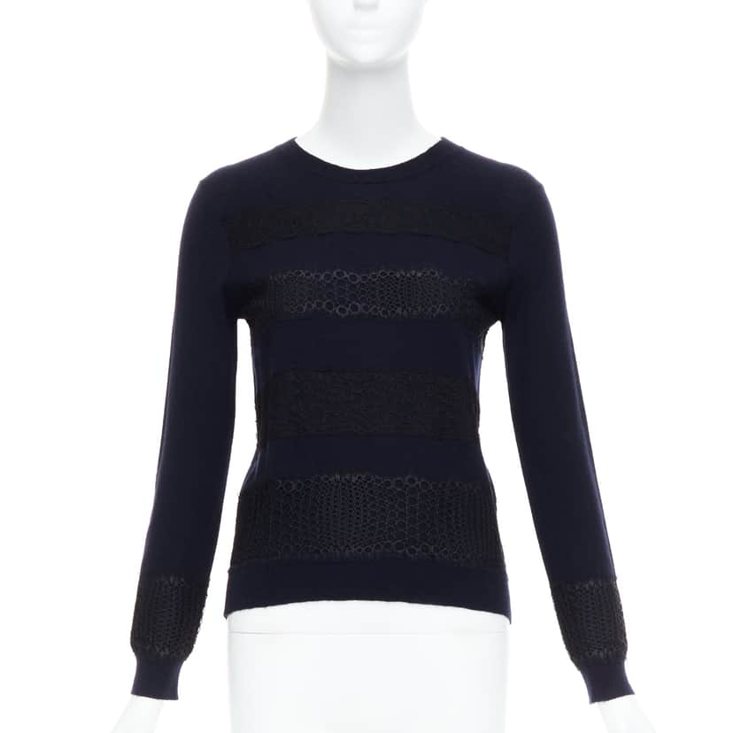 Giambattista Valli Mix Lace Sweater Navy Cashmere Never worn - Front View