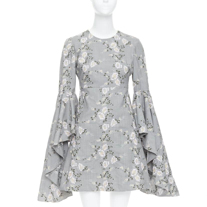 Giambattista Valli Embroidery Dress Grey Wool Good condition - Front View