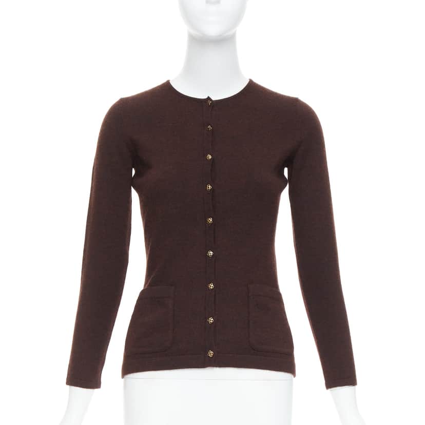 Oscar De La Renta Cashmere Silk Cardigan Brown Cashmere Very good condition - Front View