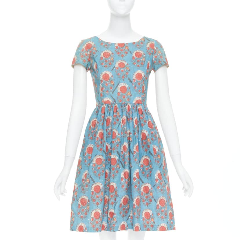 Oscar De La Renta Vintage Print Dress Red Cotton Very good condition - Front View