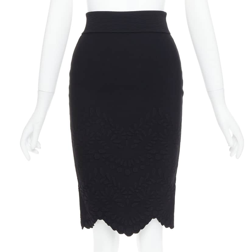 Alexander McQueen Jacquard Pencil Skirt Black Viscose Very good condition - Front View