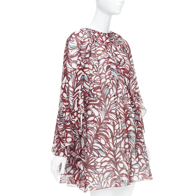 Giambattista Valli Abstract Cape Dress Burgundy Silk Never worn, with tag - Front View