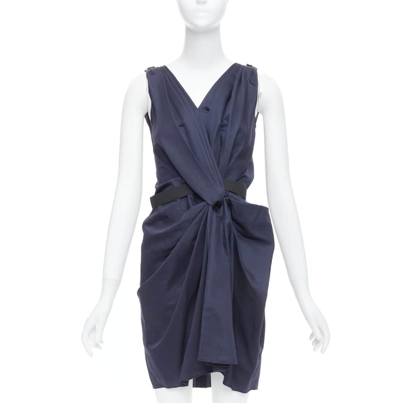 Lanvin Belted Mini Dress Navy Polyester Very good condition - Front View
