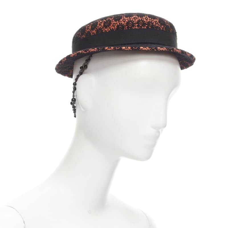 Maison Michel Black Lace Fedora Orange Wool Never worn - Front View