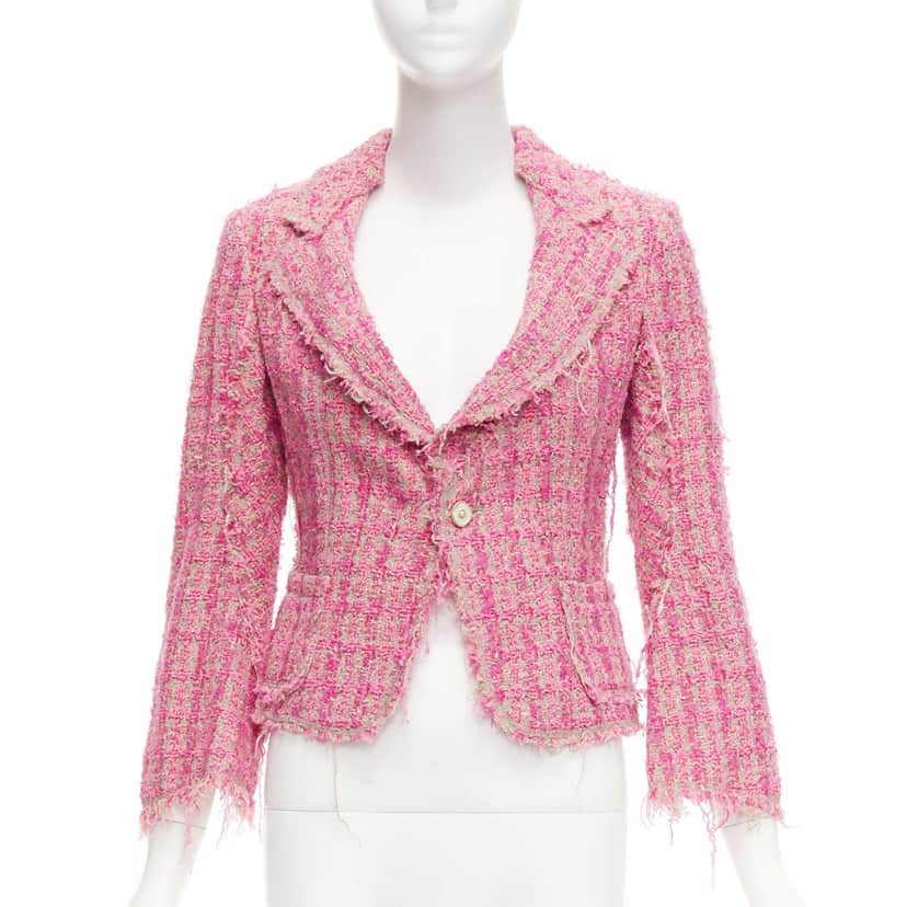 Junya Watanabe Pink Distressed Tweed Jacket Pink Linen Very good condition - Front View