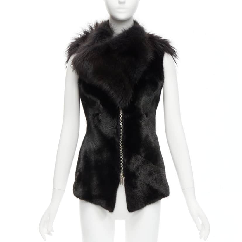 Rick Owens Black Mixed Fur Vest Black Fur Very good condition - Front View