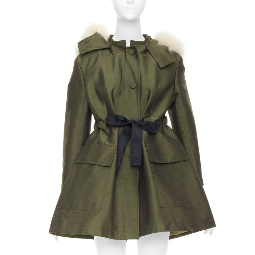 Dior Green Fur Hood Coat Green Polyester Never worn - Front View