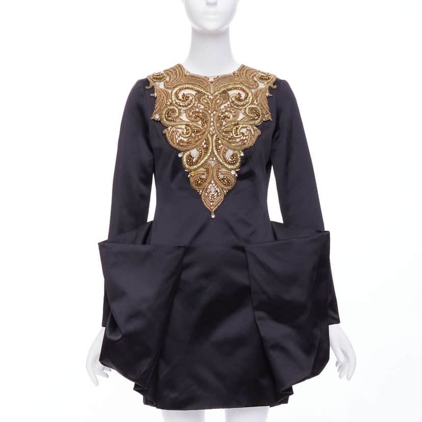 Alexander Mcqueen Bead Structural Dress Black Silk Very good condition - Front View
