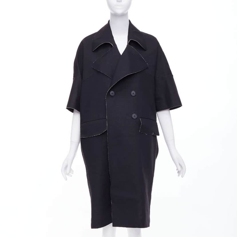Marni Black Frayed Long Coat Black Wool Never worn - Front View