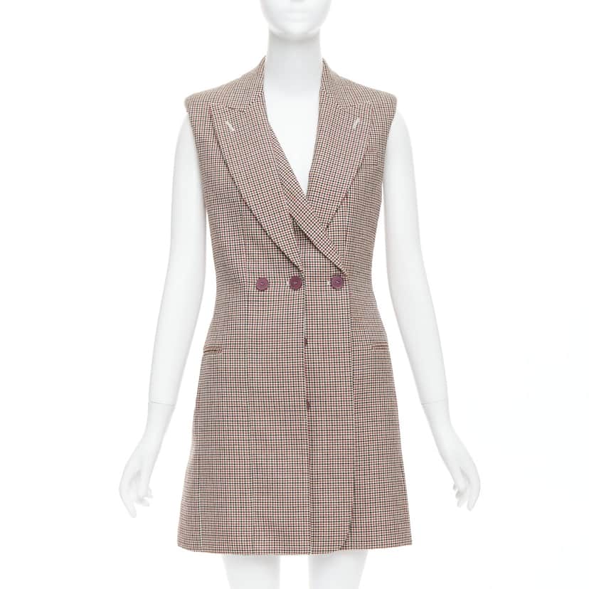 Stella McCartney Houndstooth Blazer Dress Burgundy Wool Very good condition - Front View