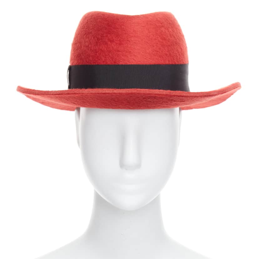 Saint Laurent Red Felt Fedora Red Wool Never worn - Front View