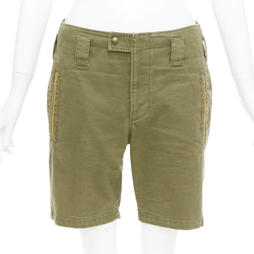 Saint Laurent Stud Kilt Shorts Green Cotton Good condition - Front View
