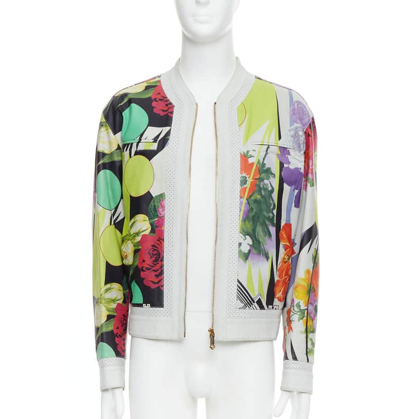 Versace White Tropical Print Bomber White Leather Good condition - Front View