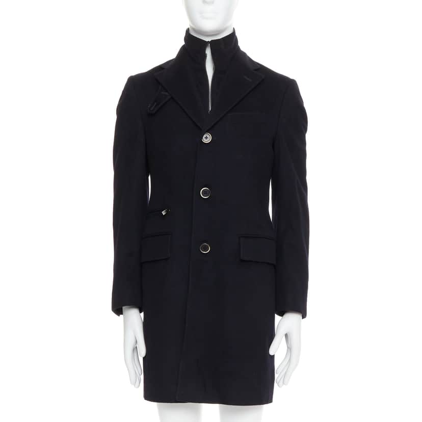 Corneliani Black Wool Collar Coat Black Wool Fair condition - Front View