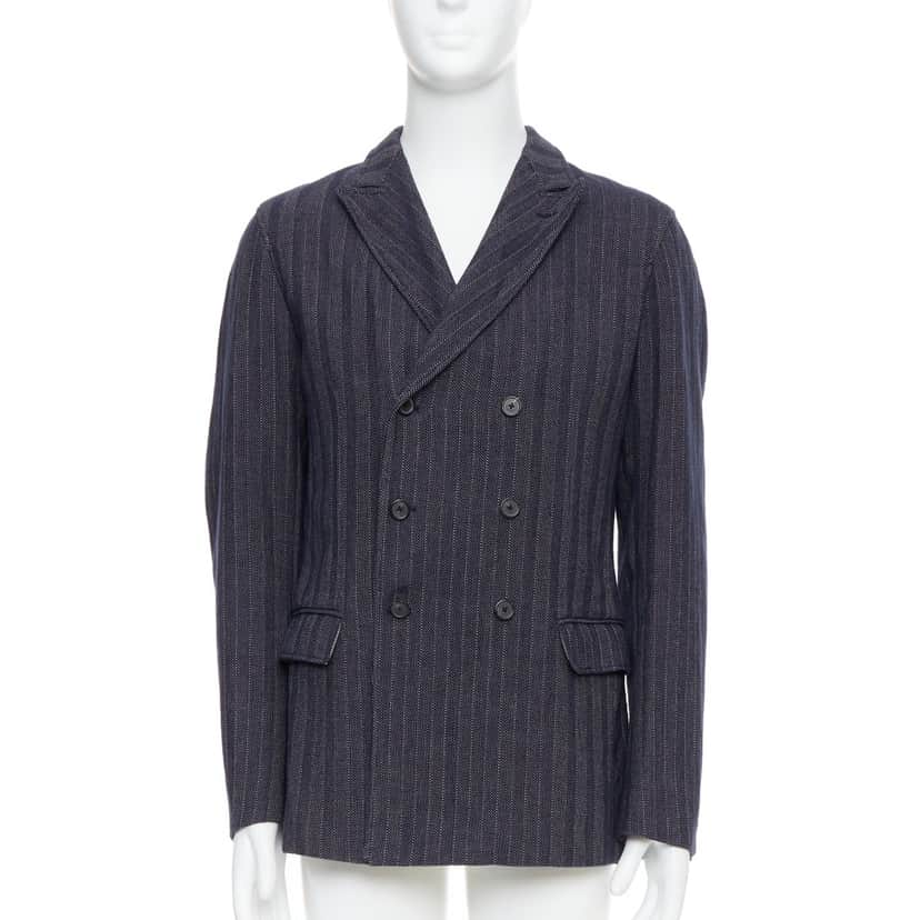 Jil Sander Navy Striped Double Blazer Navy Cotton Never worn - Front View