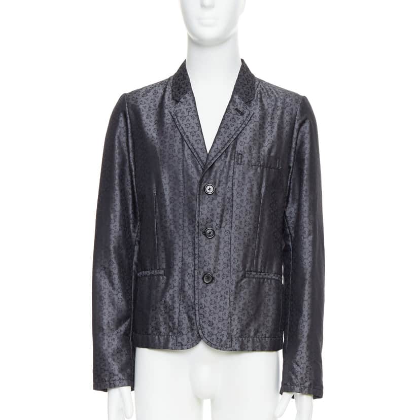 Ann Demeulemeester Grey Brocade Blazer Grey Silk Never worn - Front View