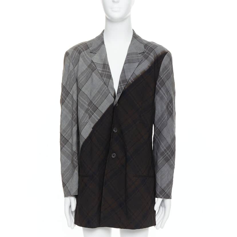 Yohji Yamamoto Gradient Check Blazer Grey Wool Very good condition - Front View