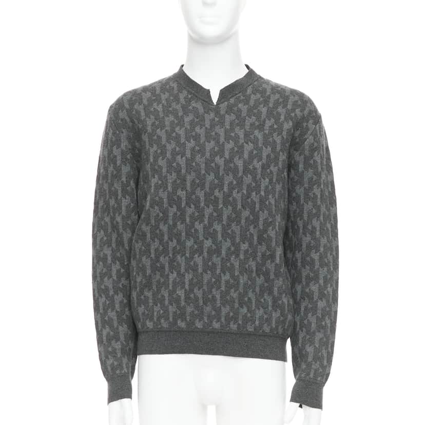 Hermès Monogram Intarsia Sweater Grey Wool Good condition - Front View