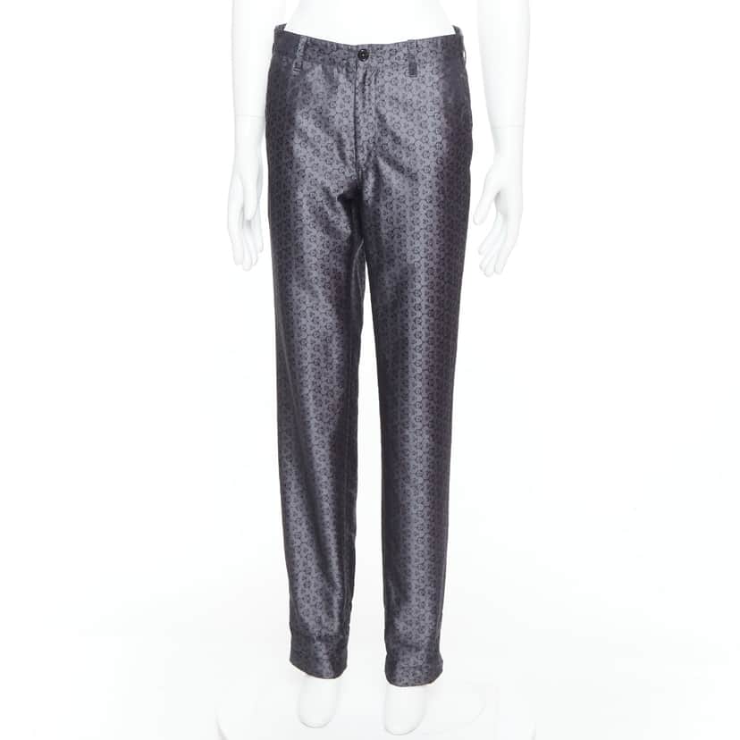 Ann Demeulemeester Geometric Print Pants Grey Silk Never worn - Front View