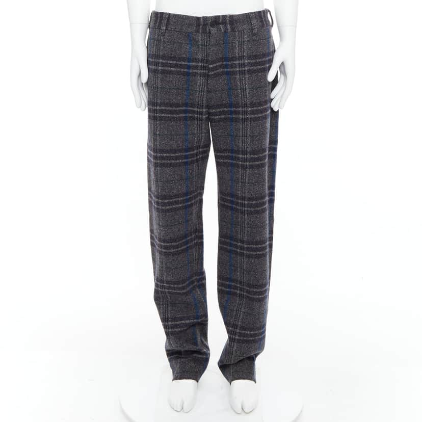 Yohji Yamamoto Checkered Wide Pants Grey Wool Never worn - Front View