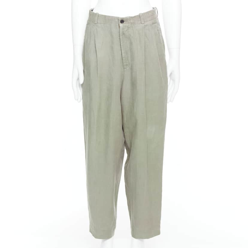 Yohji Yamamoto Linen Pleated Pants Green Linen Fair condition - Front View