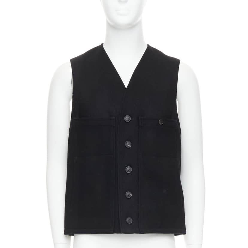 Lemaire Cotton Waistcoat Vest Black Wool Very good condition - Front View