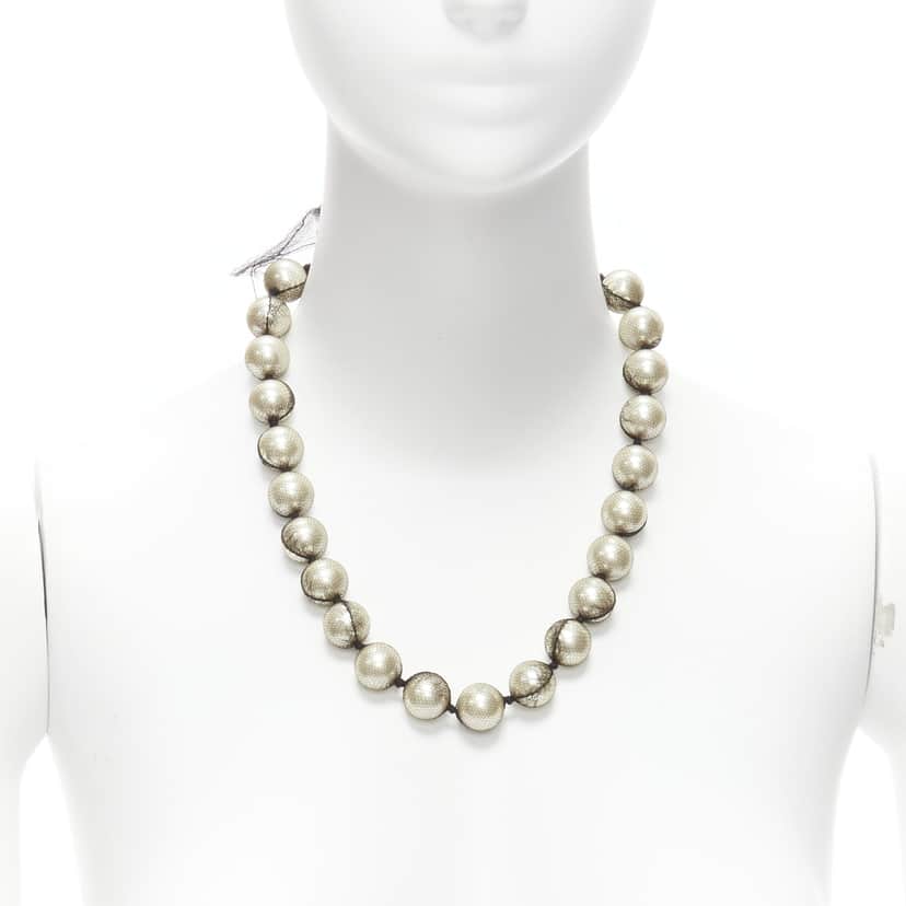 Lanvin Ribbon Wrap Necklace Beige Pearl Never worn - Front View