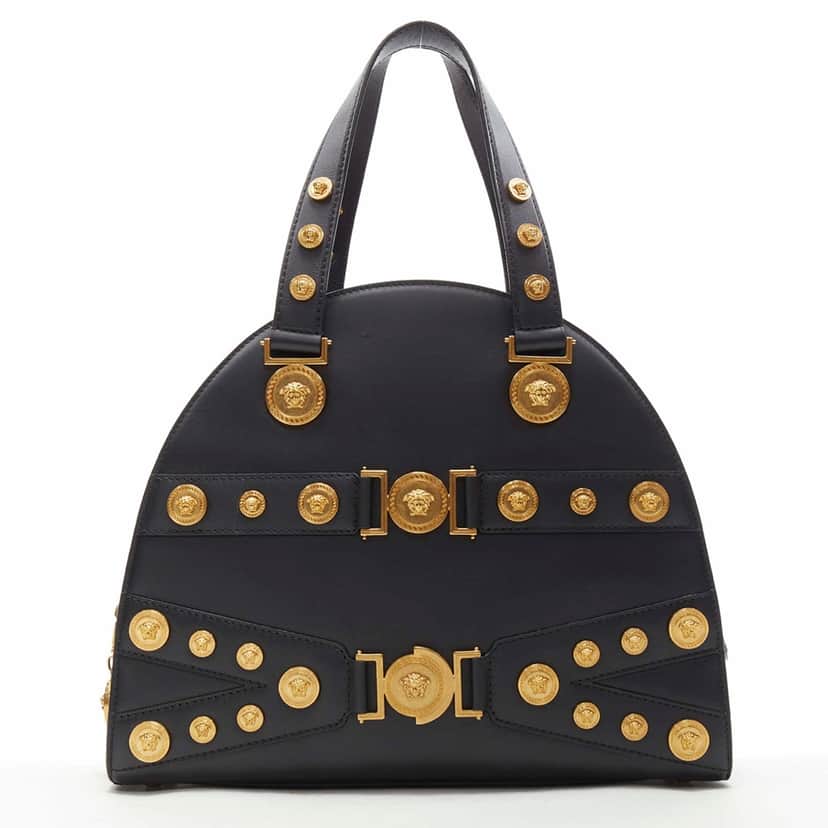 Versace Triloubi Gusset Bag Black Leather Never worn, with tag - Front View