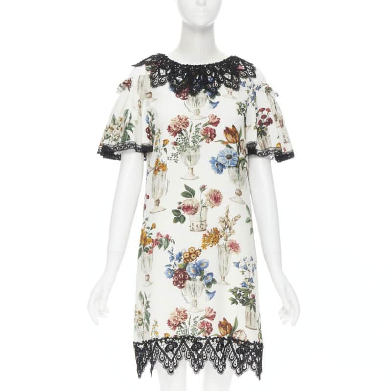 Dolce & Gabbana Vase Floral Dress Beige Silk Never worn, with tag - Front View