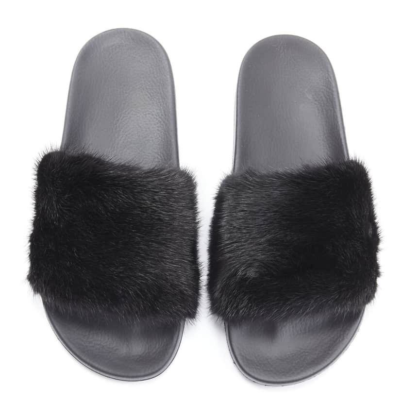 Givenchy Mink Fur Slides Black Fur Never worn - Front View