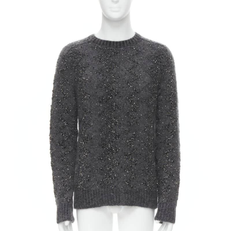 Saint Laurent Rhinestone Wool Sweater Grey Wool Never worn, with tag - Front View