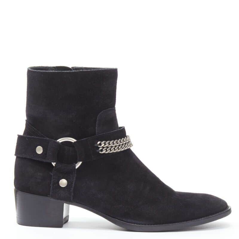 Saint Laurent Buckle Thigh High Boots Black Suede Very good condition - Front View