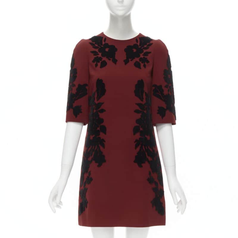 Dolce & Gabbana Floral Velvet Dress Red Never worn - Front View