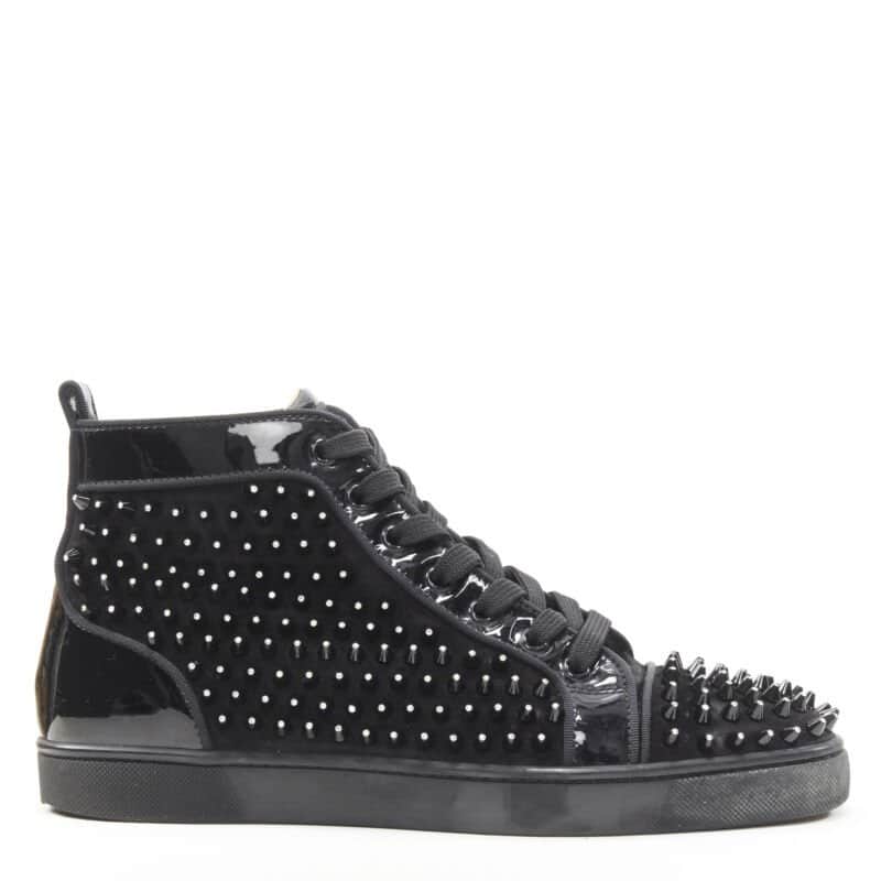 Christian Louboutin Velvet Spike Sneakers Black Polyester Very good condition - Front View