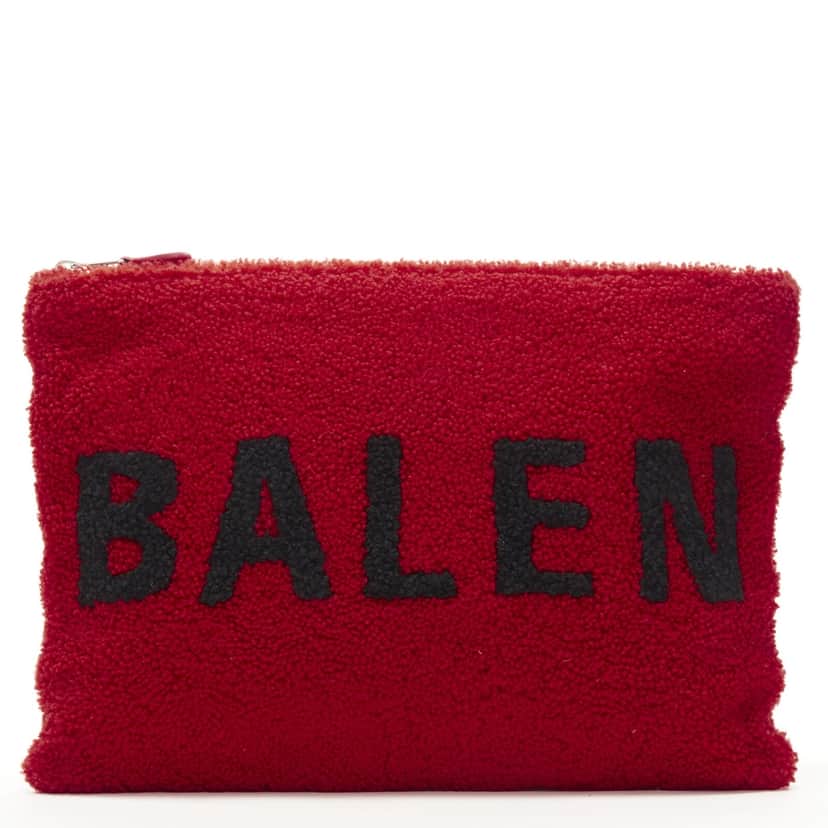 Balenciaga Shearling Zip Clutch Red Fur Never worn, with tag - Front View