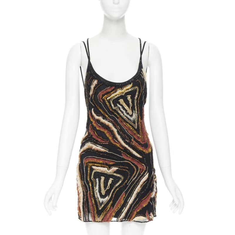Versace Animalier Bead Dress Brown Silk Never worn, with tag - Front View
