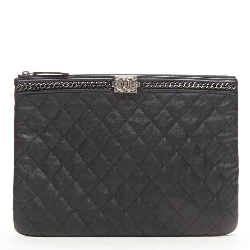 Chanel O Case Black Leather Never worn - Front View