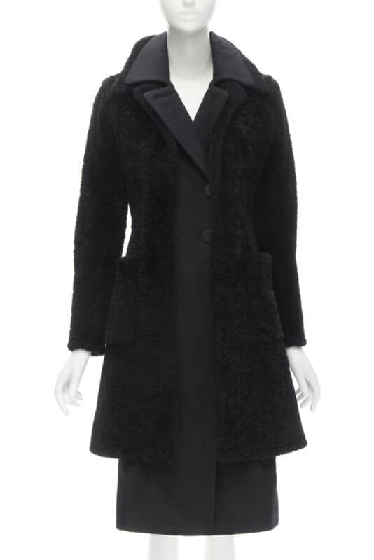 Celine Black Shearling Coat Black Fur Very good condition - Front View