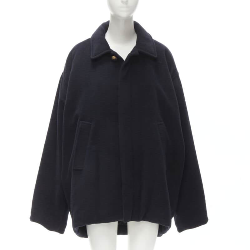 Balenciaga Navy Cocoon Coat Navy Polyester Never worn, with tag - Front View
