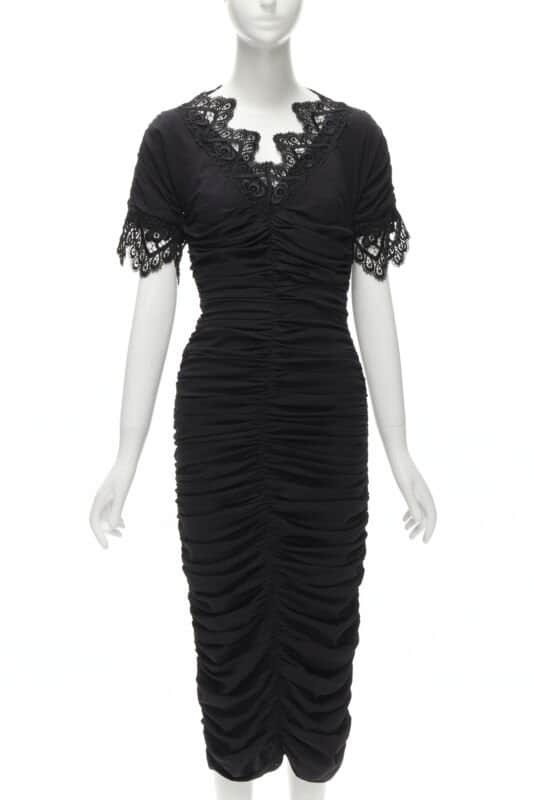 Dolce & Gabbana Shirred Lace Dress Black Silk Never worn, with tag - Front View