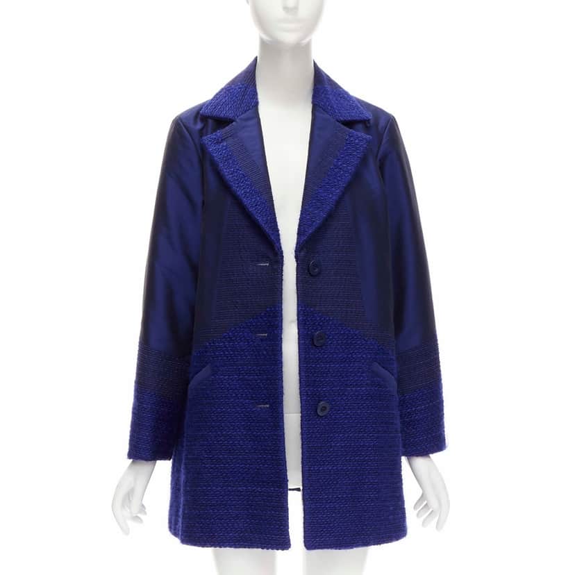 Issey Miyake Blue Tweed Coat Blue Cotton Never worn - Front View