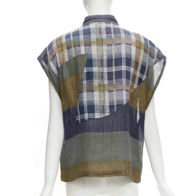 Issey Miyake Check Patchwork Vest MultiColor Linen Good condition - Front View