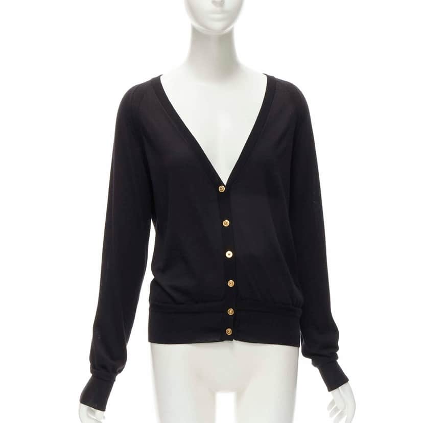 Versace Medusa Button Cardigan Black Wool Never worn, with tag - Front View