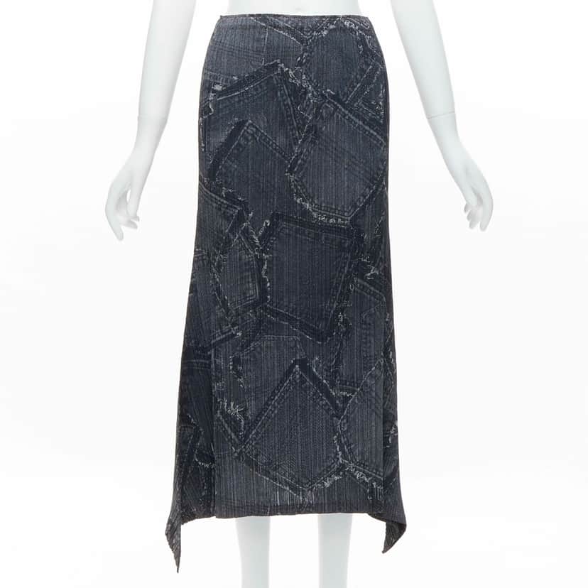 Issey Miyake Denim Pleated Skirt Blue Polyester Never worn - Front View