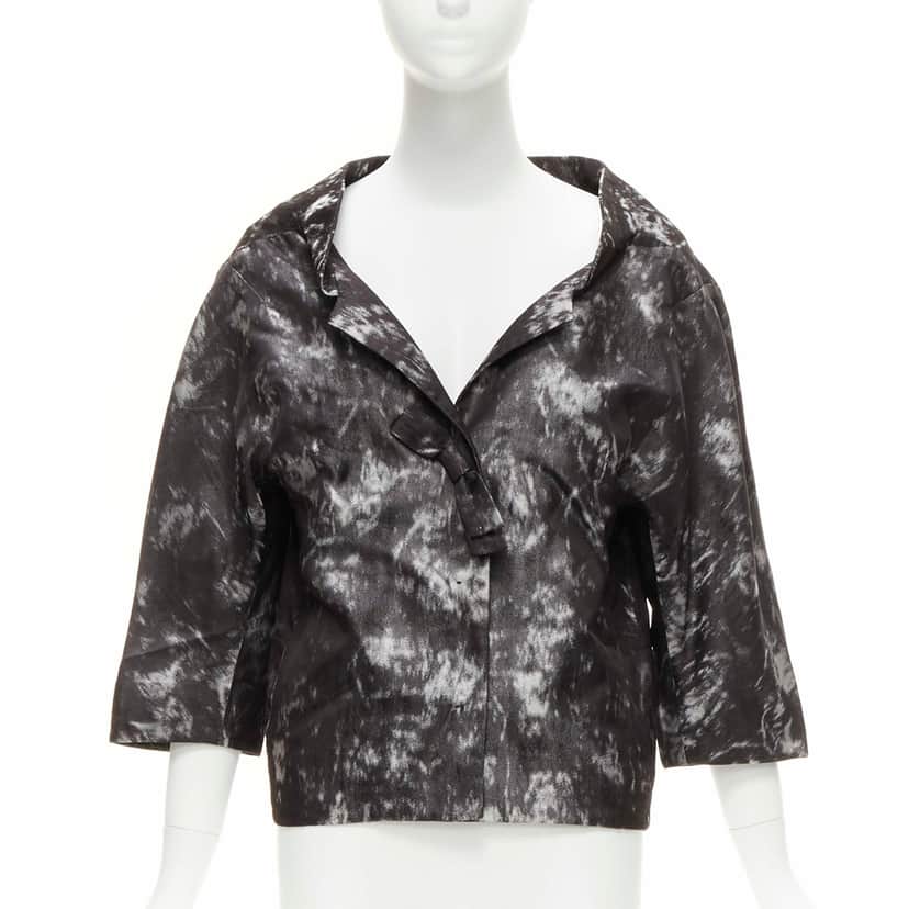 Shiatzy Chen Grey Cocoon Jacket Black Silk Never worn - Front View