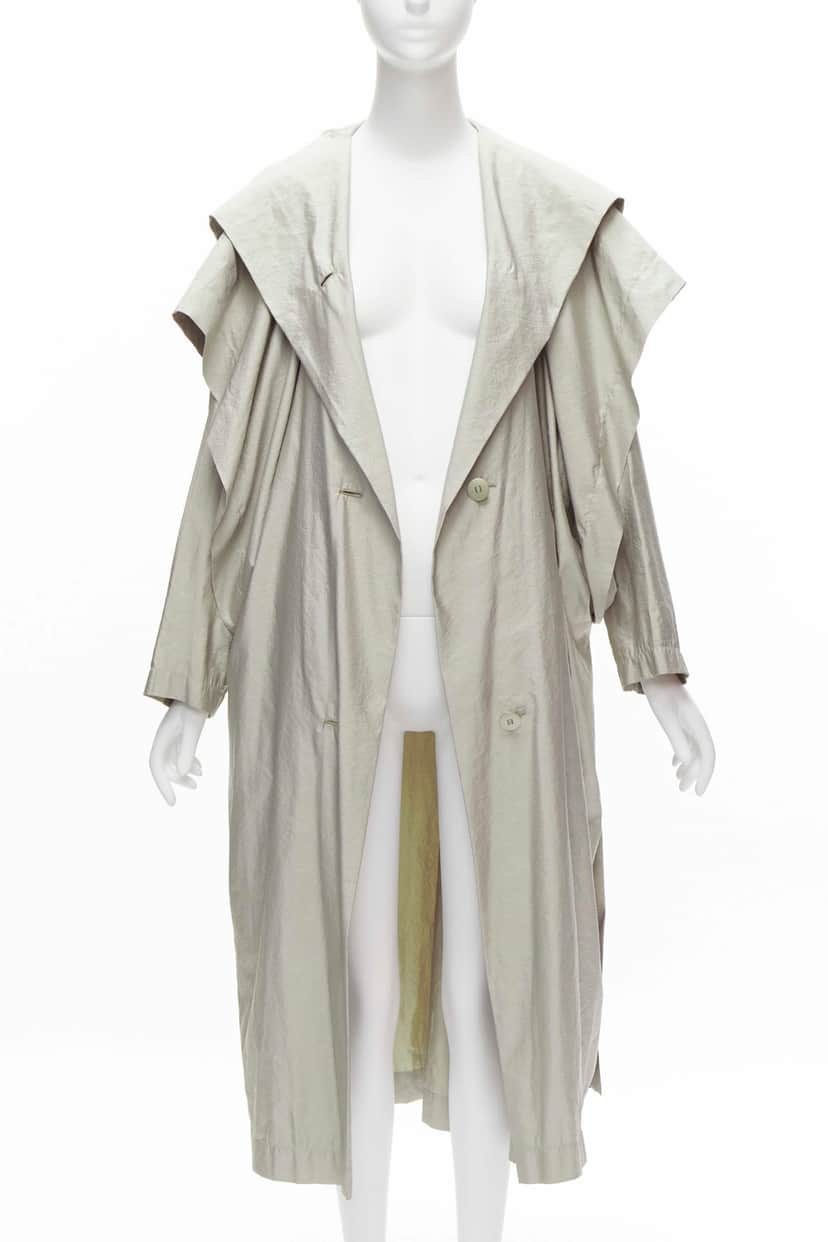 Issey Miyake Grey Draped Overcoat Grey Polyester Never worn - Front View