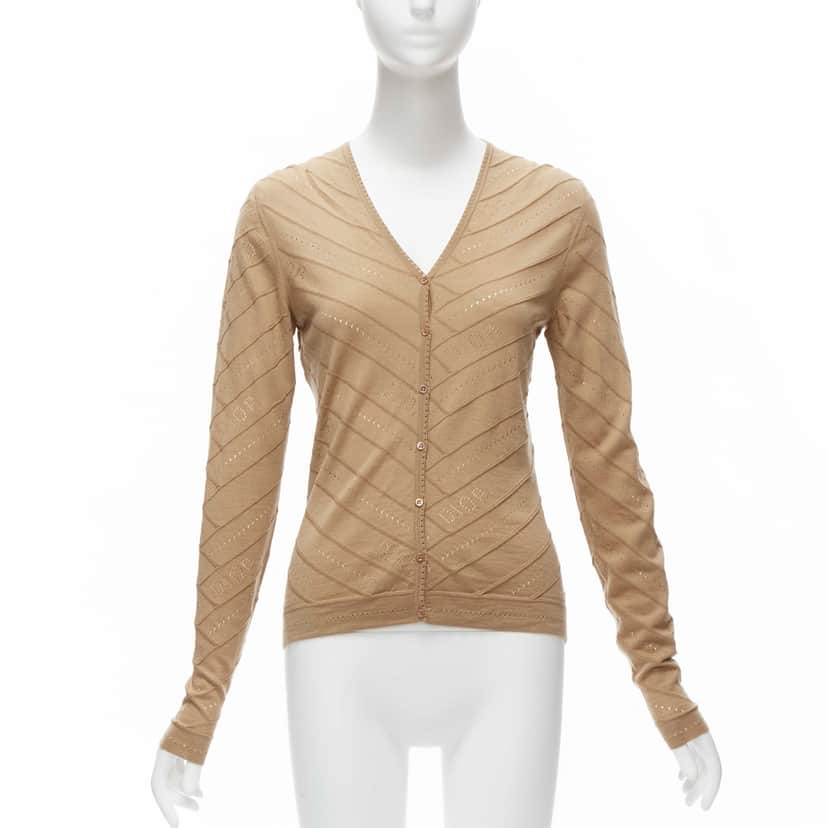 Christian Dior Logo Knit Cardigan Beige Wool Never worn - Front View