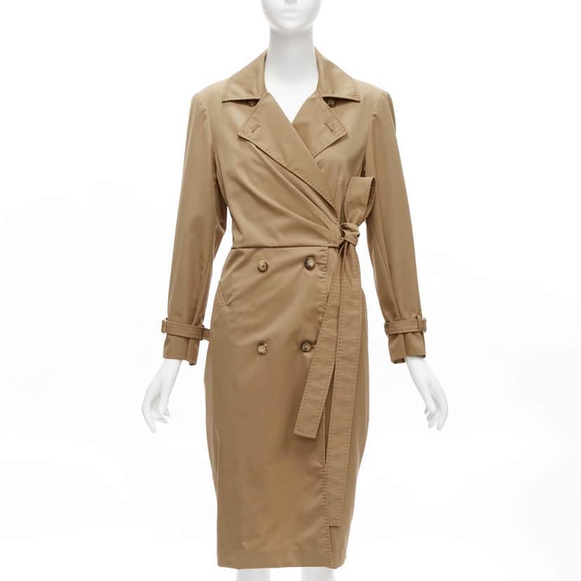 Max Mara Tan Wrap Trench Coat Brown Wool Never worn - Front View